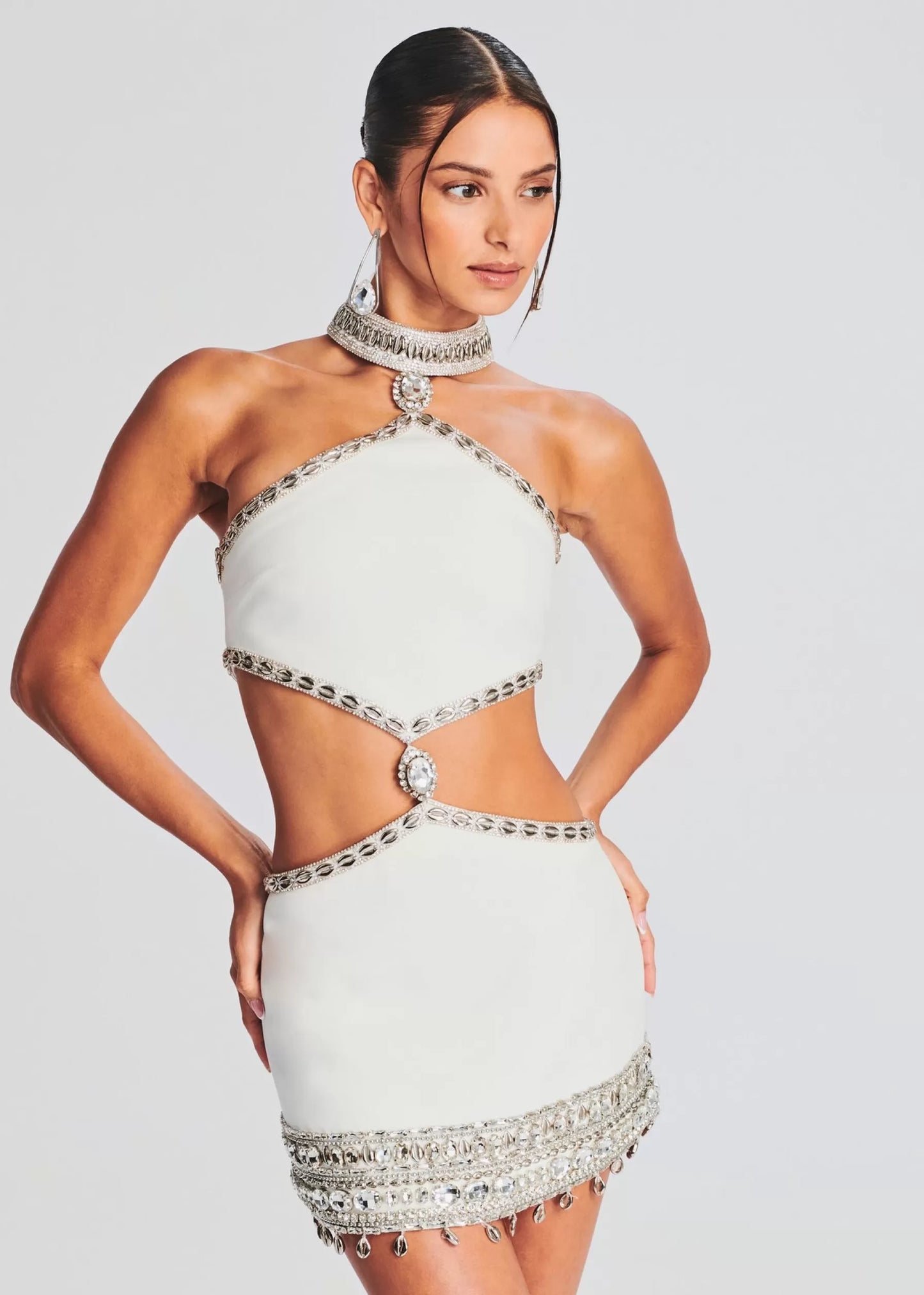 Diamond Halter Cut Out Crystal Backless Dress