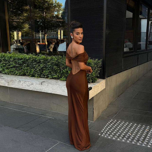 Off Shoulder Backless Sheath Sexy Maxi Dress