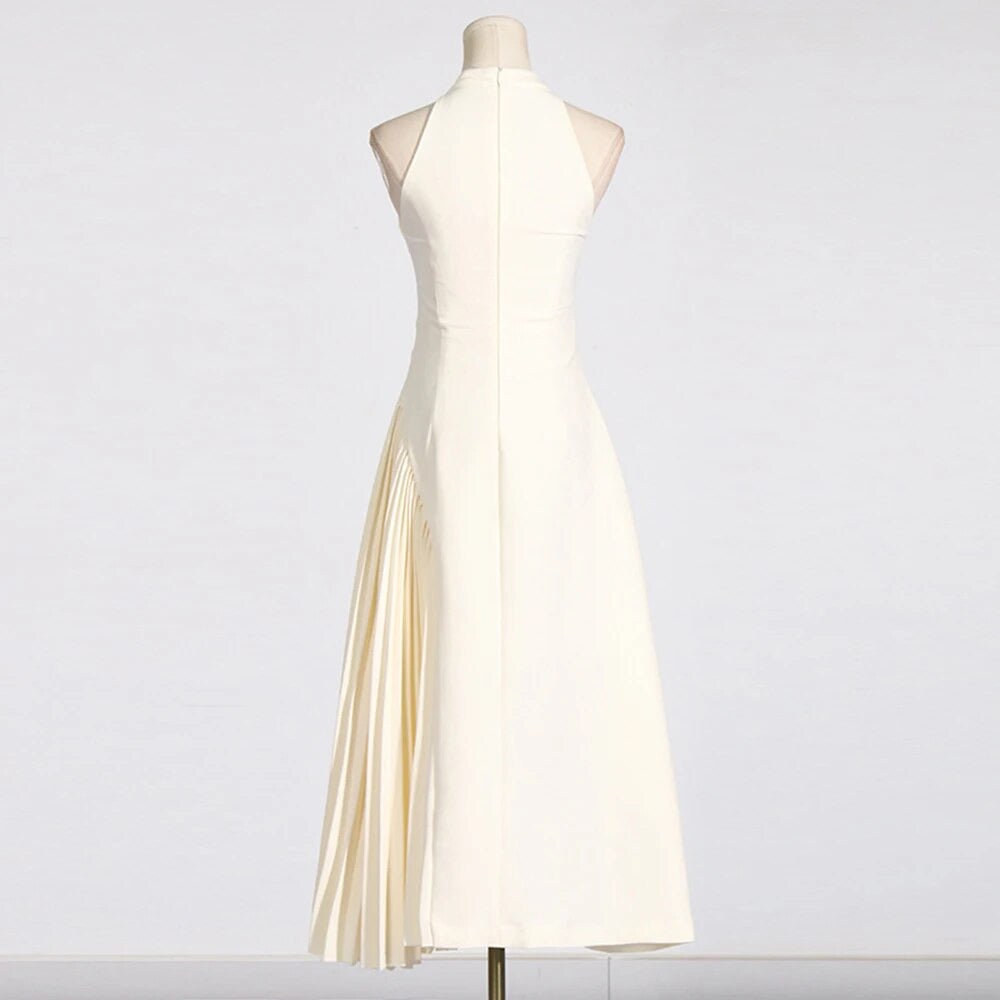 Collar, Hollow out Sleeveless Spliced pleated waist,dress