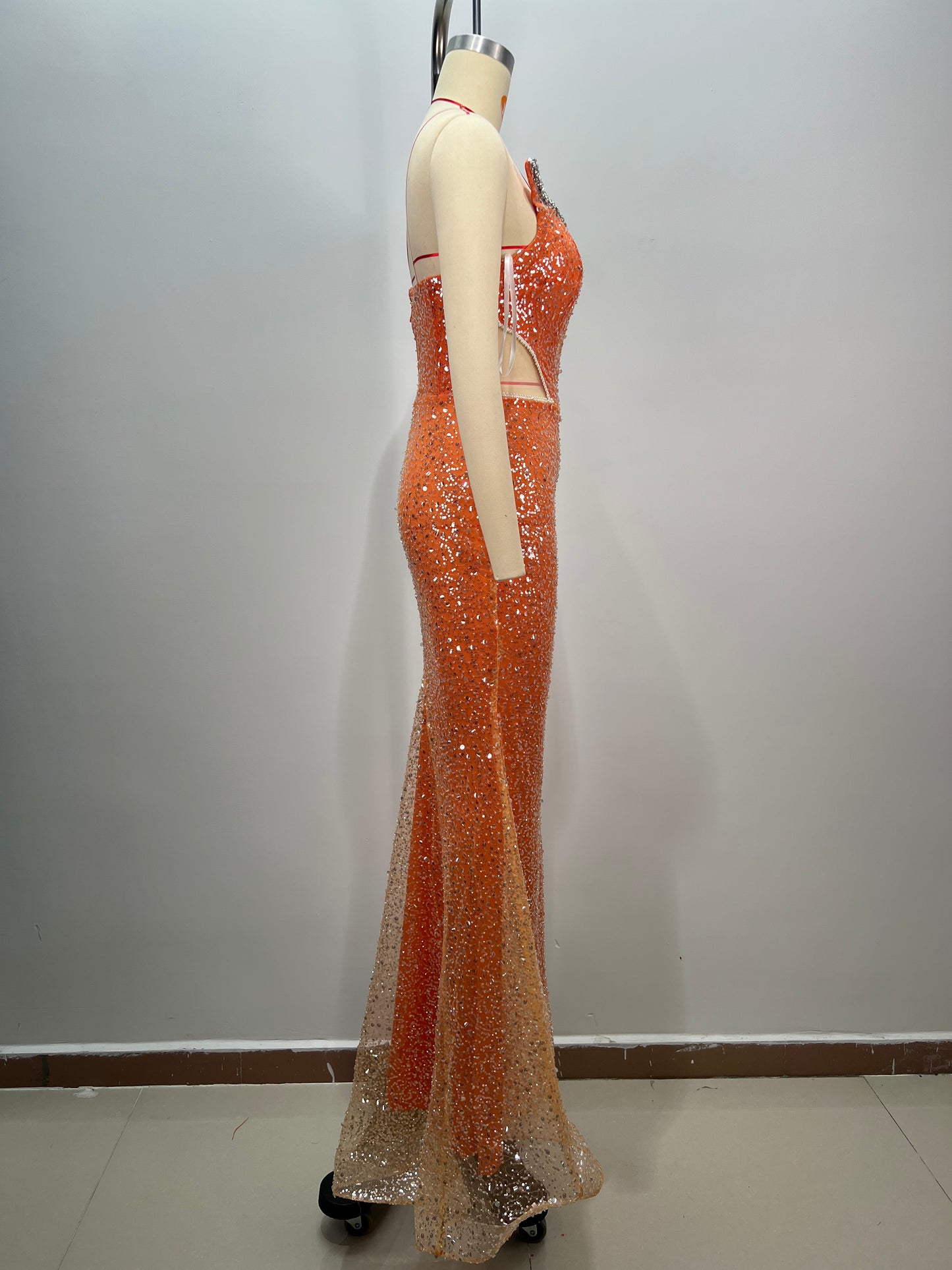 Orange Mermaid Shiny Beading dress