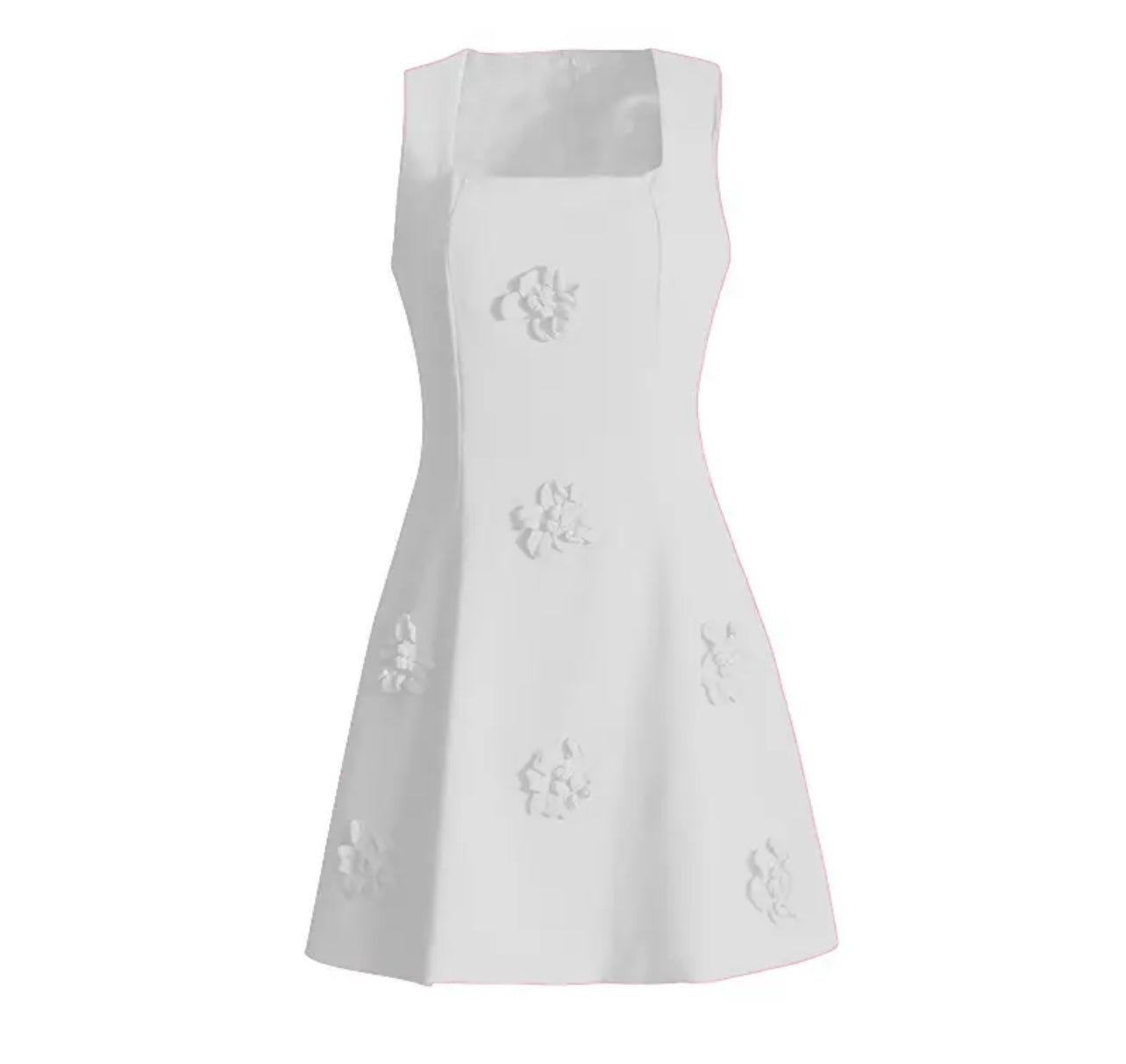 White Flower Details A-line Sleeveless Mini Dress