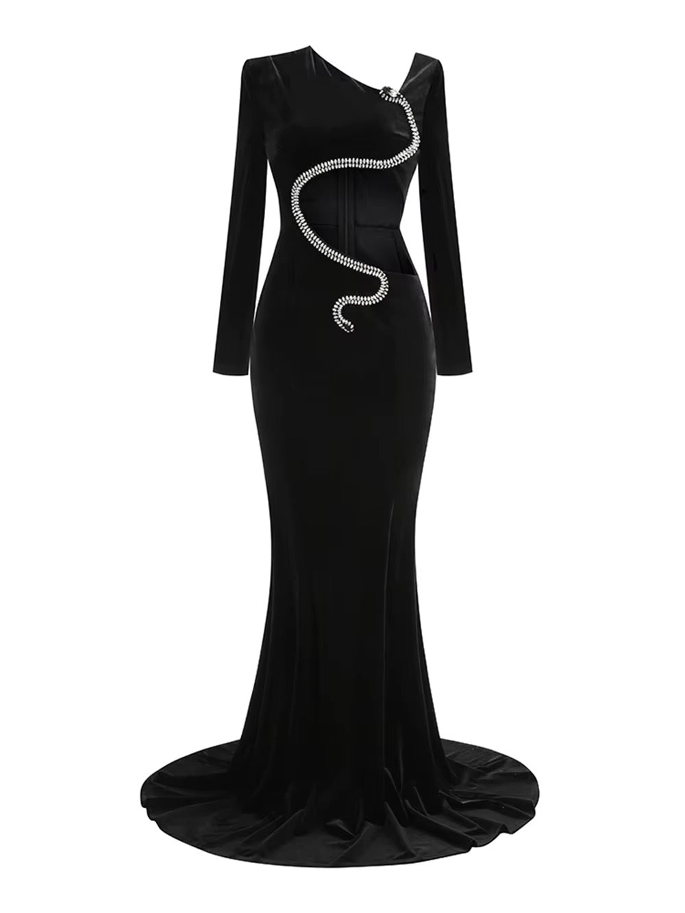 Diamond Hollow Black Long Sleeves Evening Gown