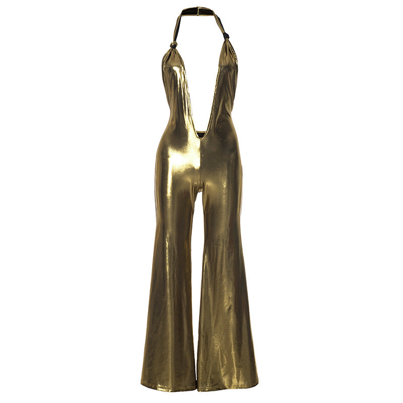 Elegant Backless Halter Golden Jumpsuit