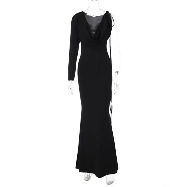 One Shoulder Backless Maxi Dress In Black