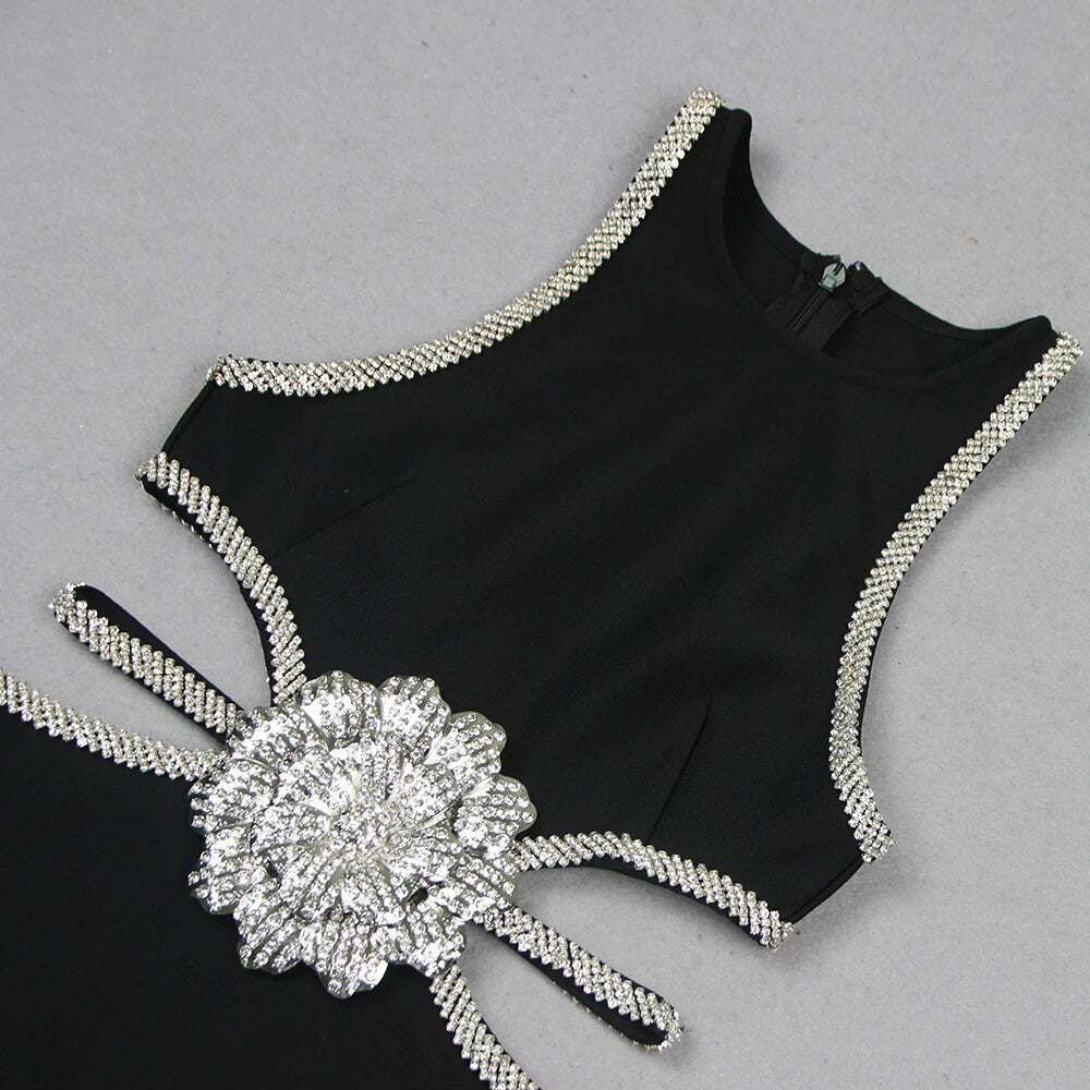 3D Flower Diamond Hollow Cut Mini Bandage Dress