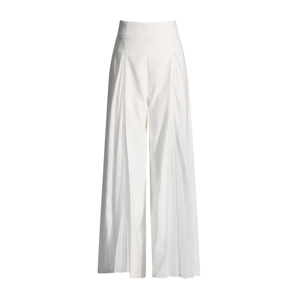 White Pleated Slim Fit Pants Set