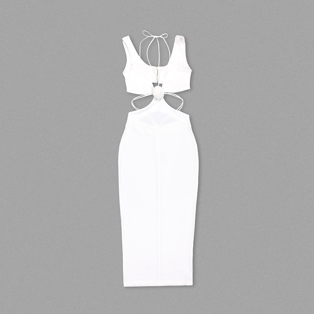 Hollow Out Sleeveless Halter Slim Midi Dress