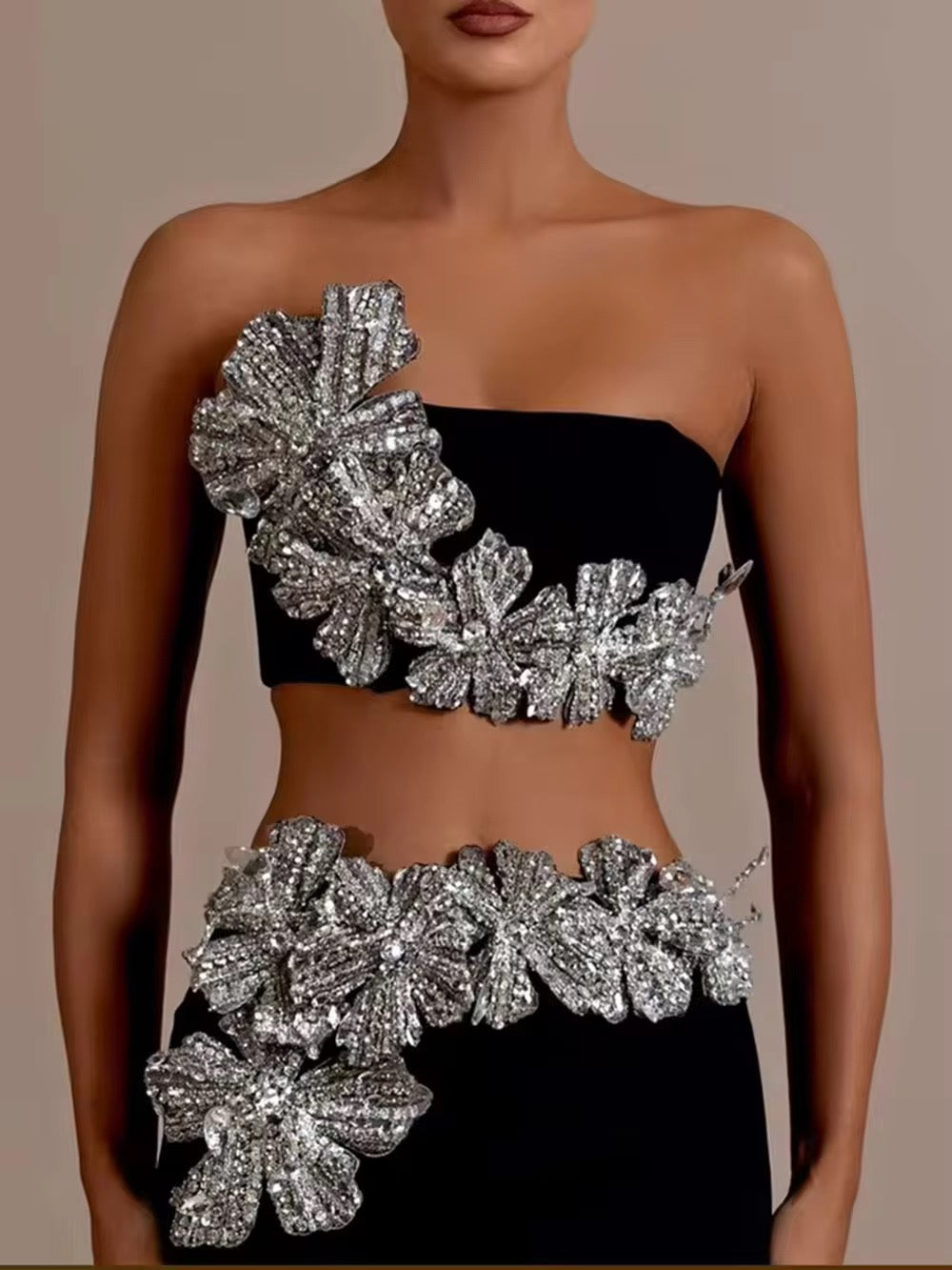 Diamond Crop Top & Long Skirt Two-Piece