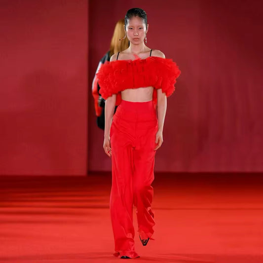 layered ruffle edges Crop Top and Pants set