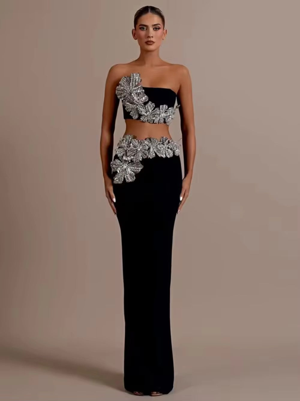 Diamond Crop Top & Long Skirt Two-Piece