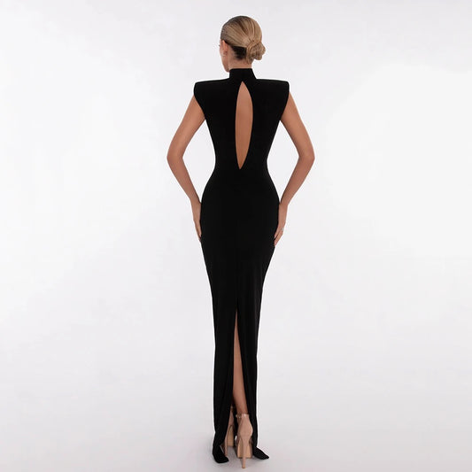 Diamond Black Hollow Sexy Long Bandage Dress