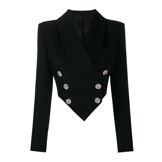 Short Collar Long Sleeve Quality Double Breasted Small Blazer