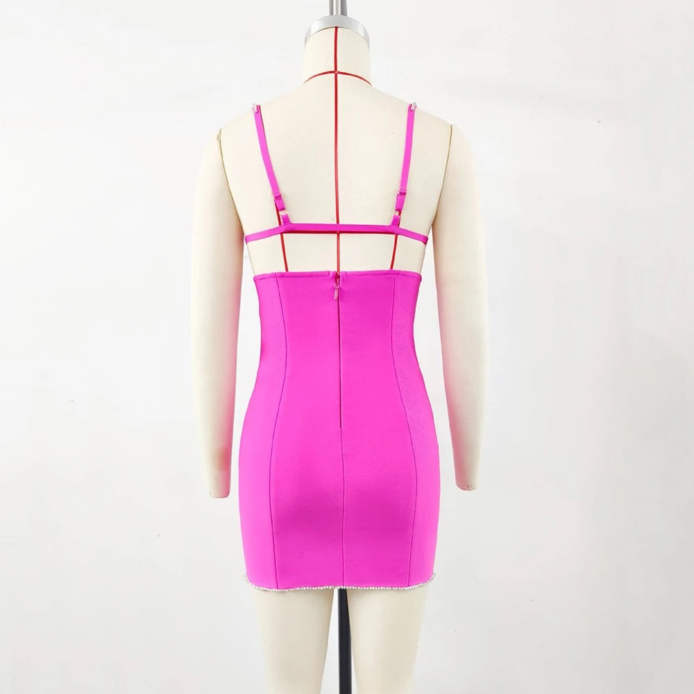 Heart Diamond Hollow Sexy Backless Sleeveless Tight mini dress