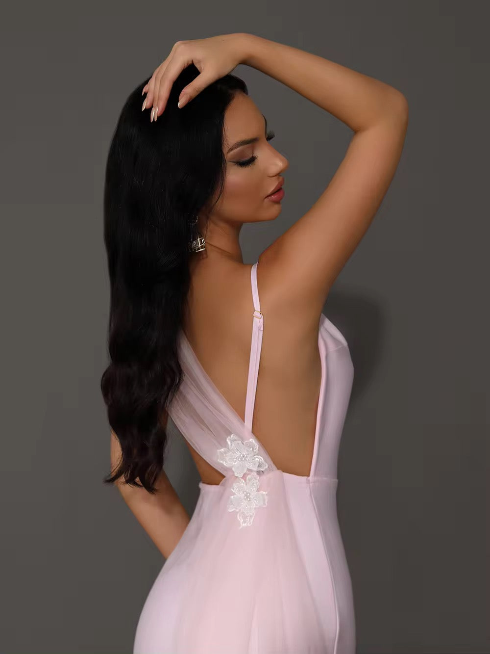 Pink A Line Draped Party Maxi Bandage Dress