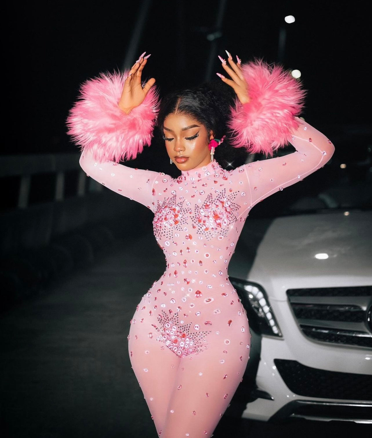 Nicki crystal fur jumpsuit