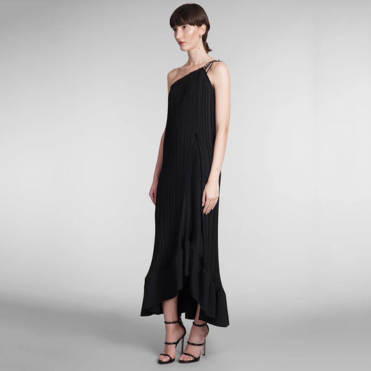 One Shoulder Sleeveless Asymmetric Folded Loose Ruffle Dress