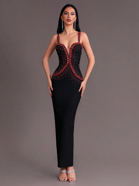 V-neck Sleeveless Maxi Bandage Dress