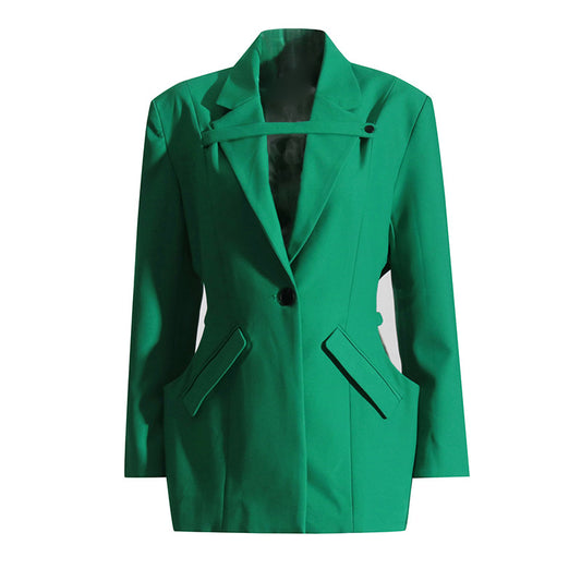 Mid Length Blazer Niche Waist Hollow Out Cutout Elegant Small Blazer