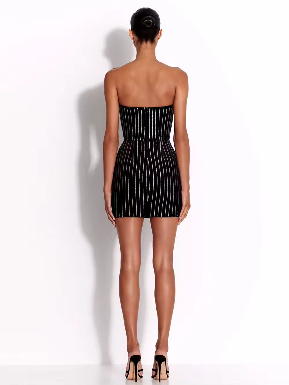 Skinny Striped Diamond Strapless Backless Sexy Dress