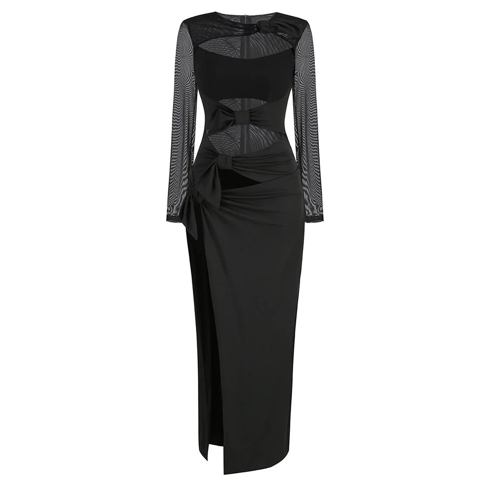 Long Sleeve Hollow Tight High Split Long Dress