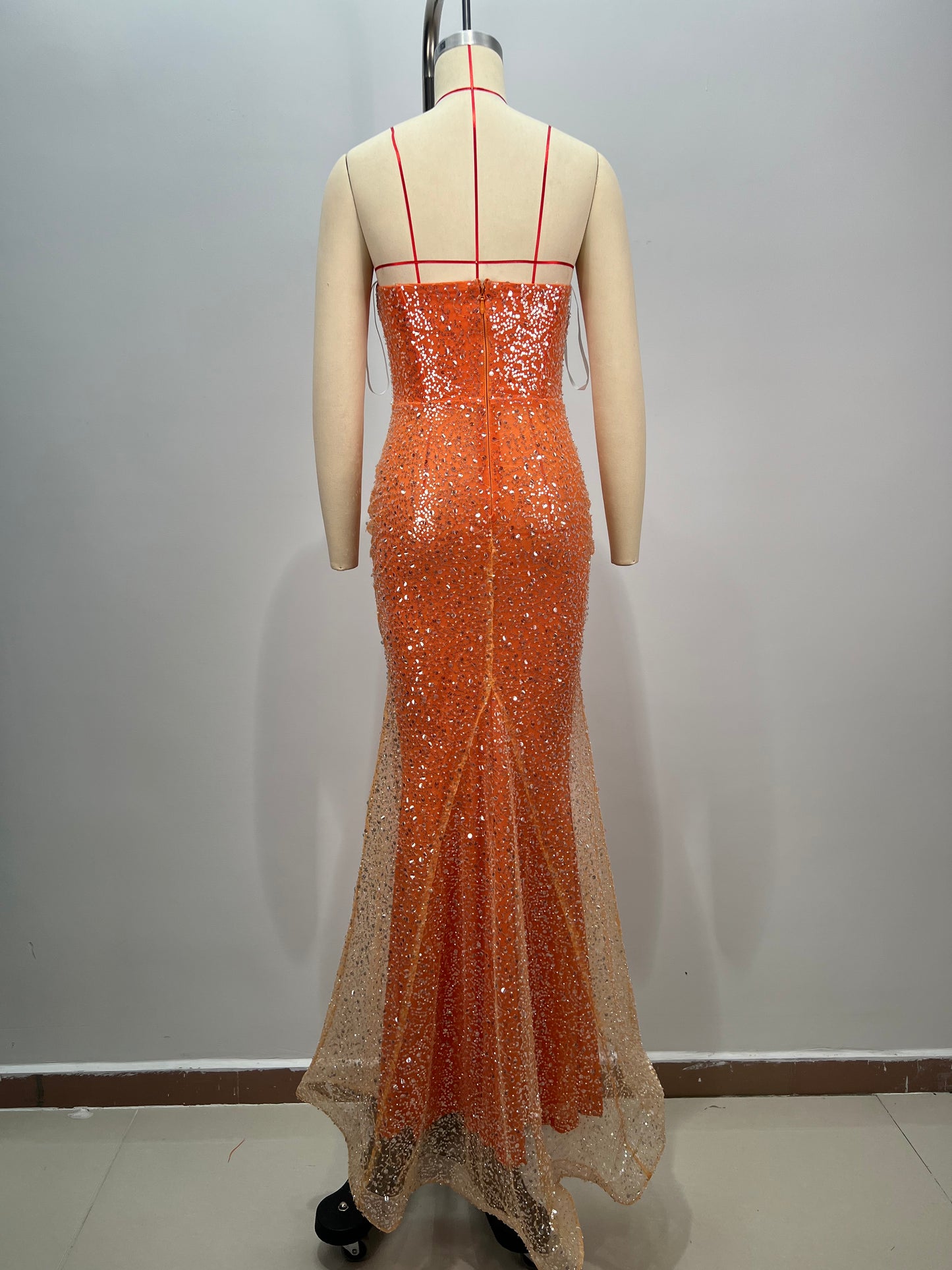 Orange Mermaid Shiny Beading dress