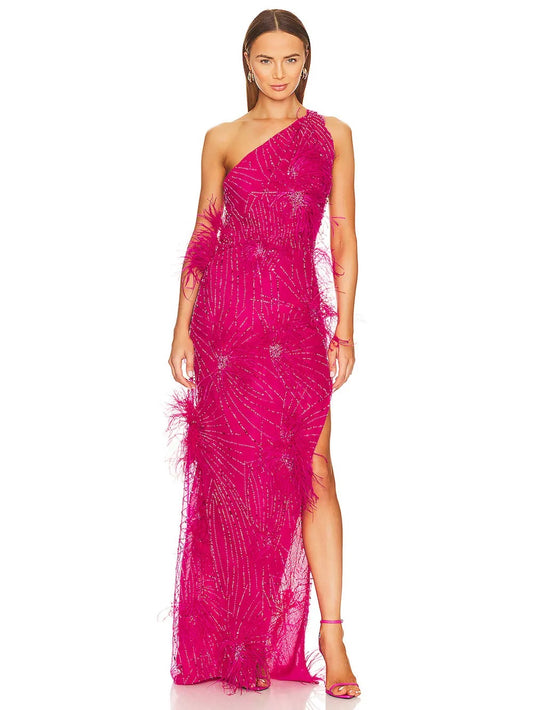 Beaded Sequin Feather Single Shoulder Sleeveless Bodycon dress