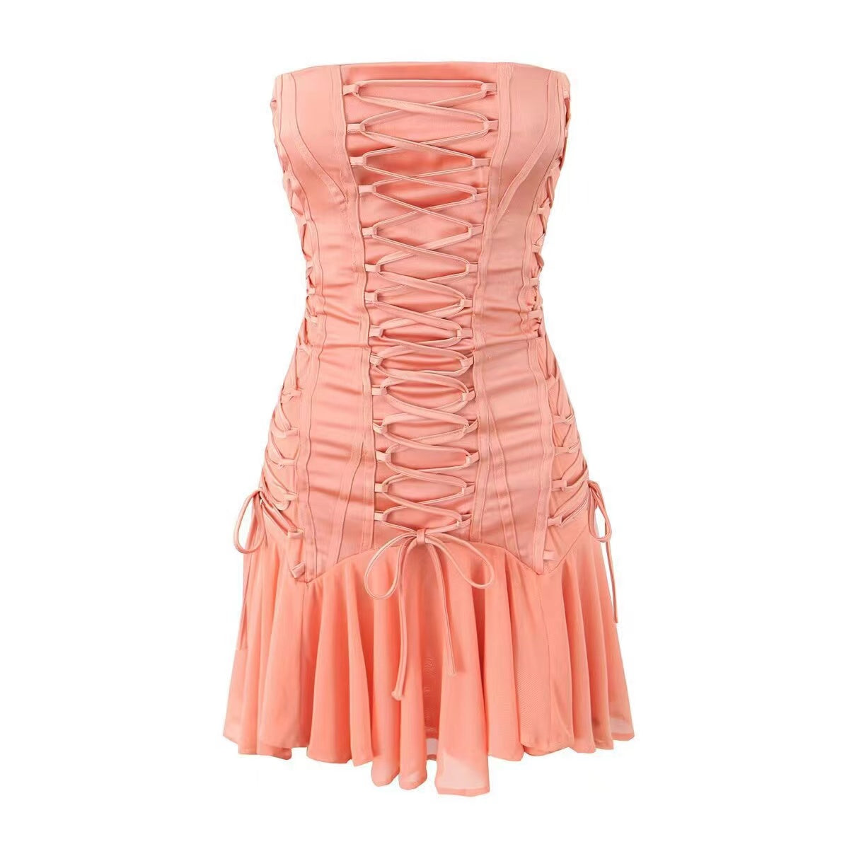 Corset Style Low Chest Mini Strapless Dress