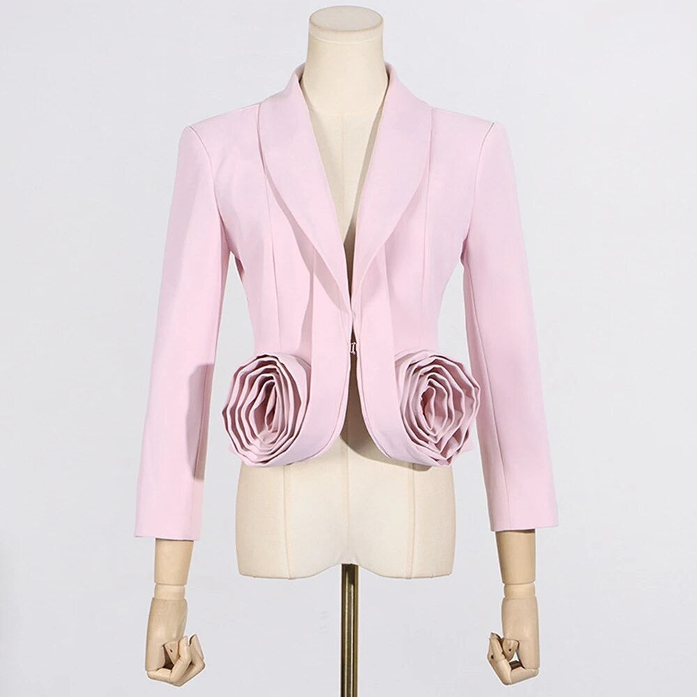 Pink 3D Flower Short Suit blazer