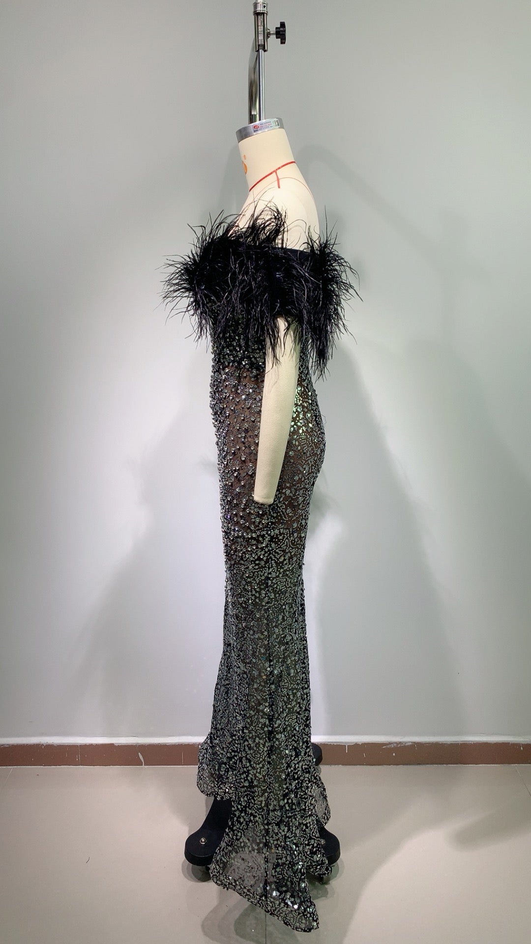 Yolanda feather floor Length dress