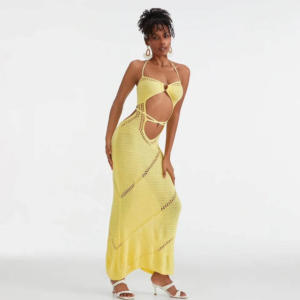 Cut Out Tie Halter Maxi Dress