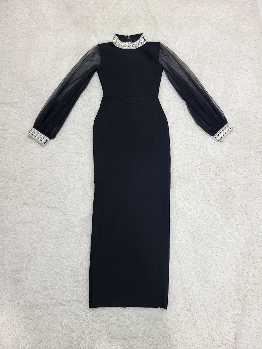 Long sleeved Round Neck Diamond dress