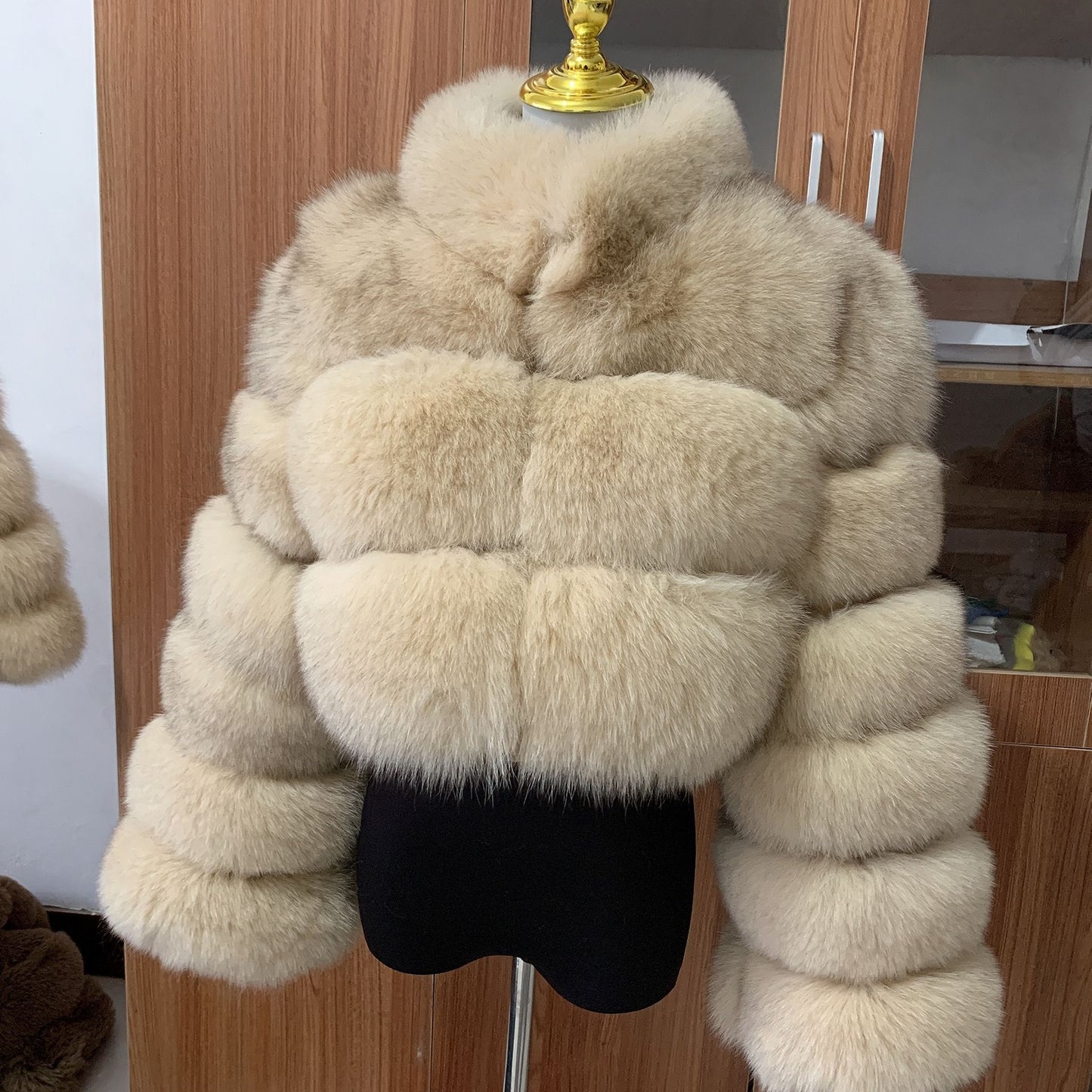 Fur Coat Short Stand Collar Faux Fur Coat Faux Fur Fur Long Sleeve