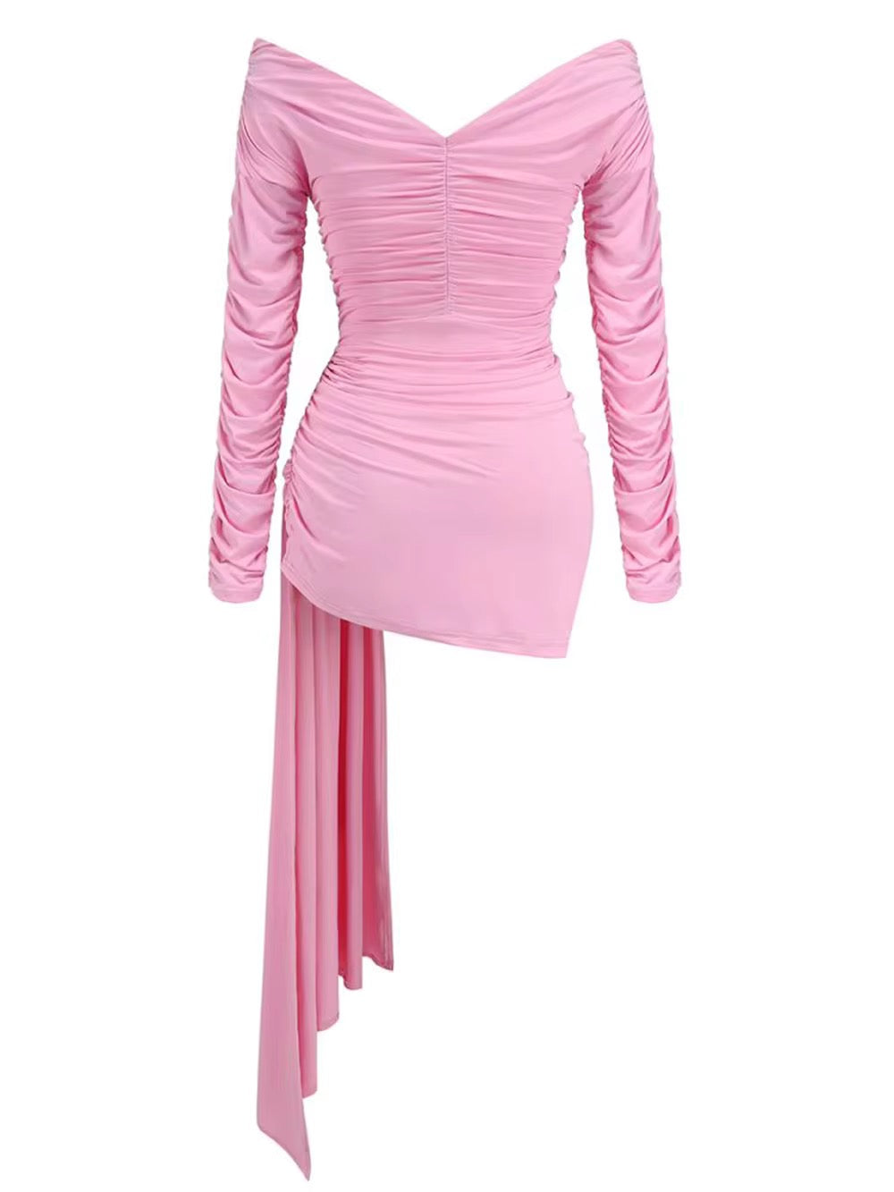 Pink Hollow Out Long Sleeved Tight dress