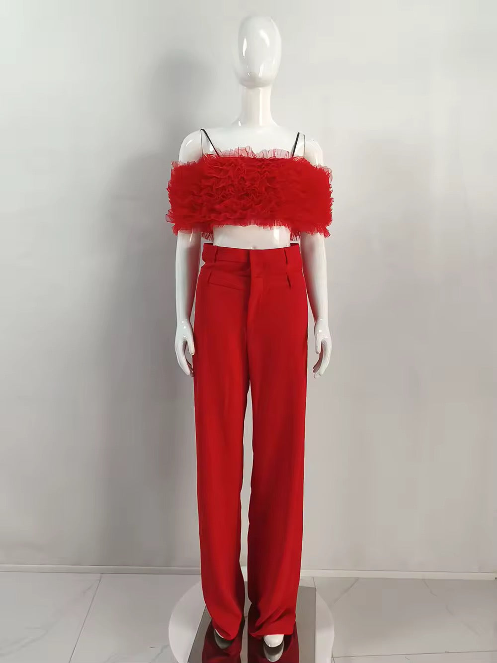 layered ruffle edges Crop Top and Pants set