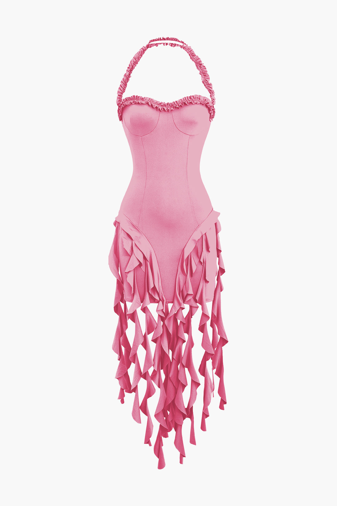 Ruffle Tassel Halter Bustier Mini Dress