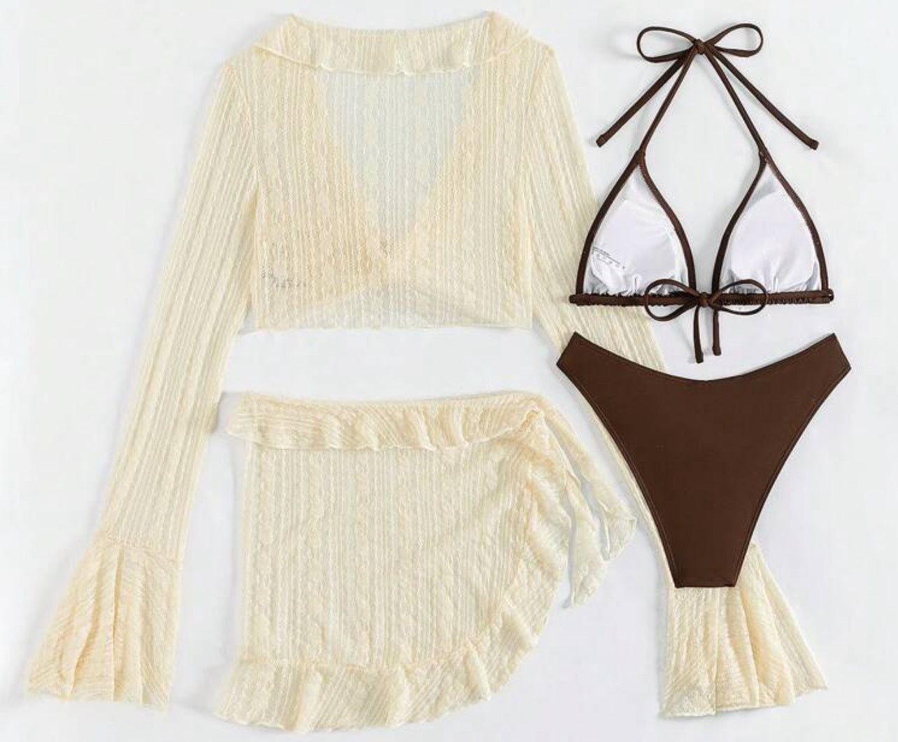 Long Sleeve Lace Ruffled See through set