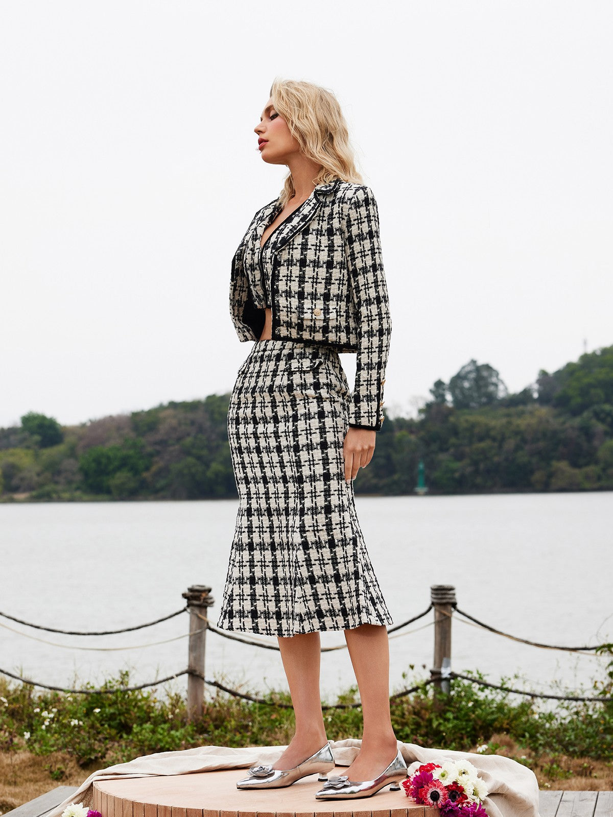 Houndstooth Skirt Three Piece Set