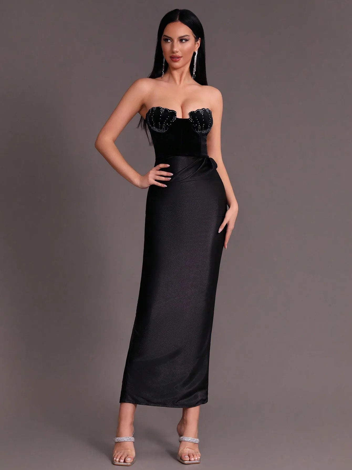 Black Ball Dress Sexy Strapless Diamond Tight dress