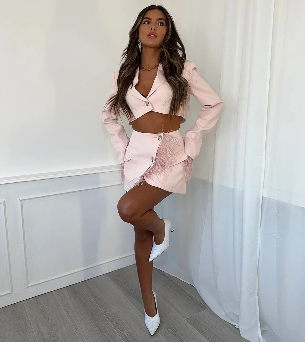 Feather Two piece Set Long sleeved Suit
