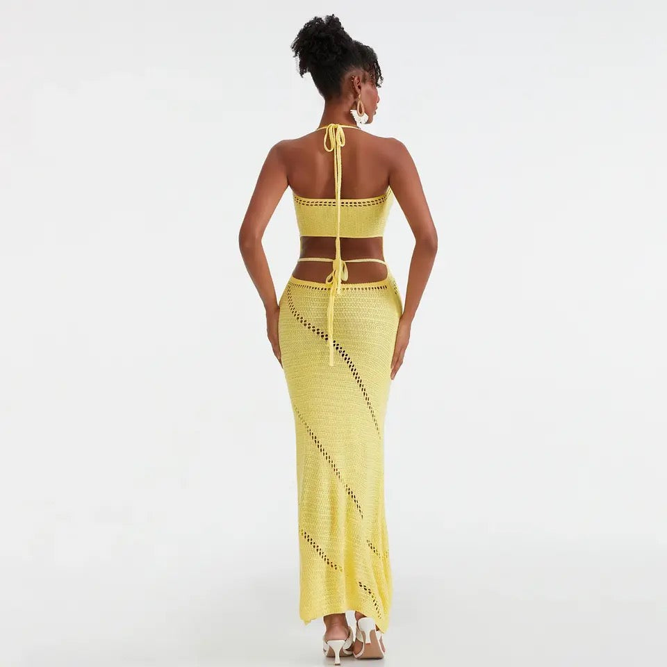 Cut Out Tie Halter Maxi Dress