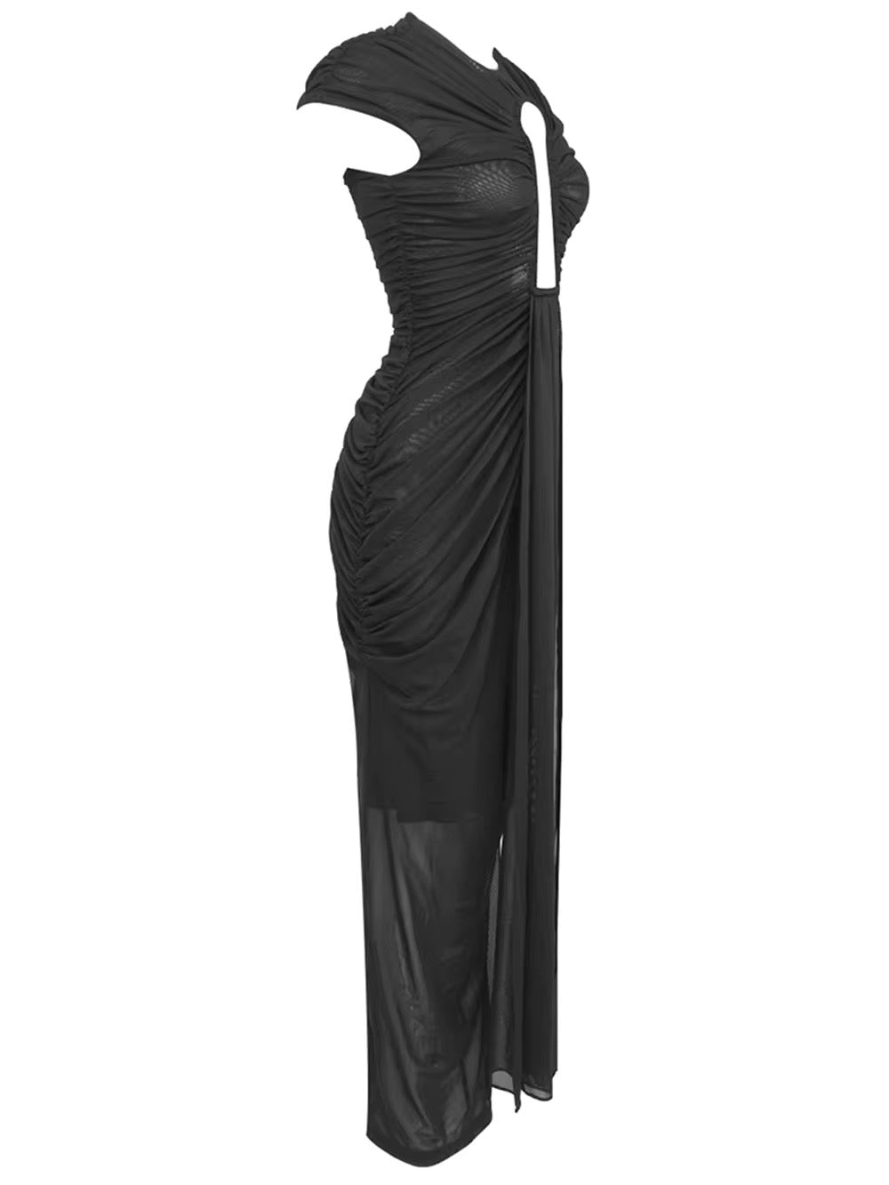 Black Elegant Mesh Long Dress