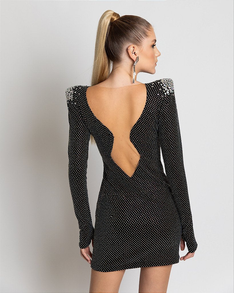 Two Ways To Wear Shiny Diamond Design Long Sleeve Bandage Dress