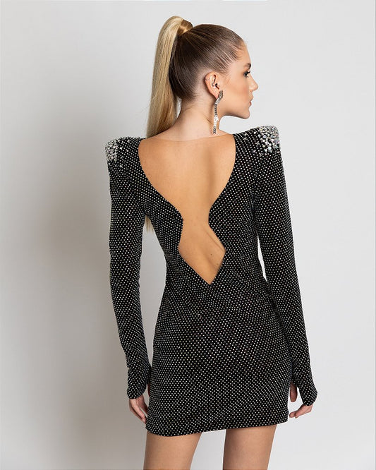 Two Ways To Wear Shiny Diamond Design Long Sleeve Bandage Dress