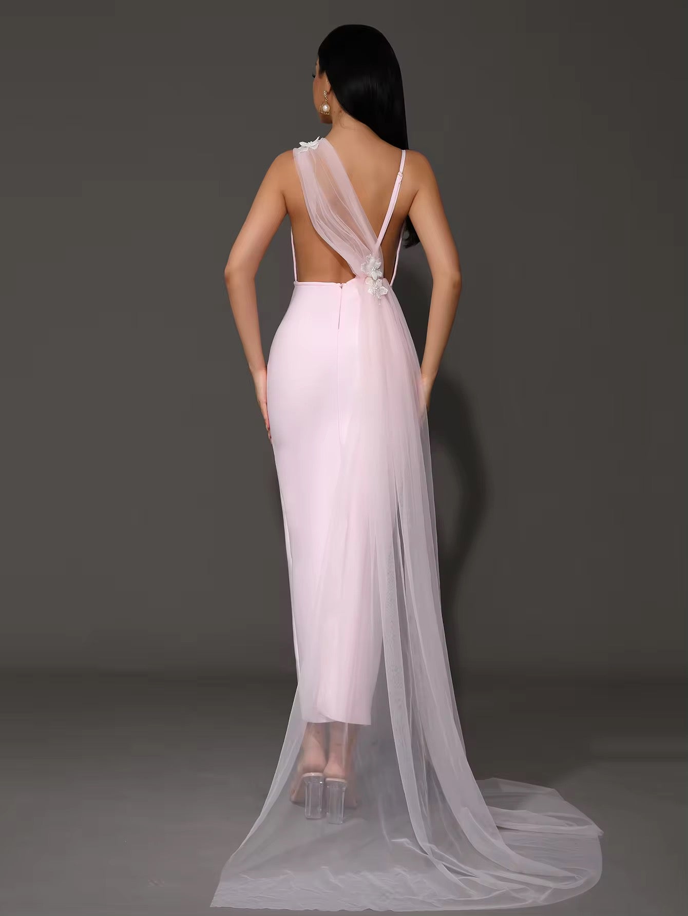 Pink A Line Draped Party Maxi Bandage Dress