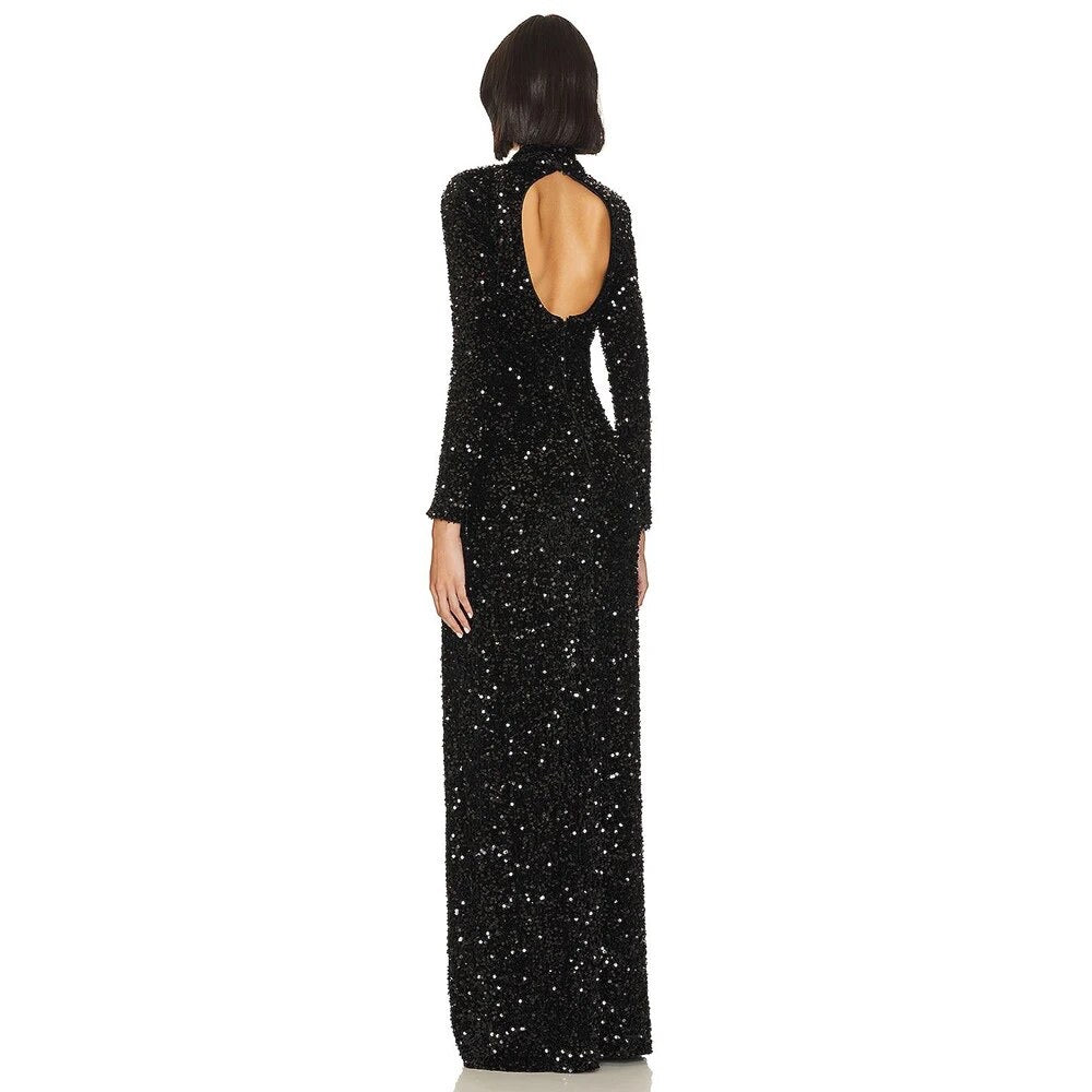 Sequins Open Back High Split Evening Dress