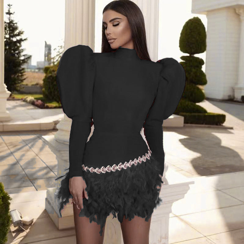 Good energy rhinestone feather dress