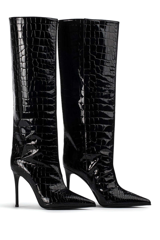 Crocodile Leather High Tube Pointed Toe Over The Knee Boots