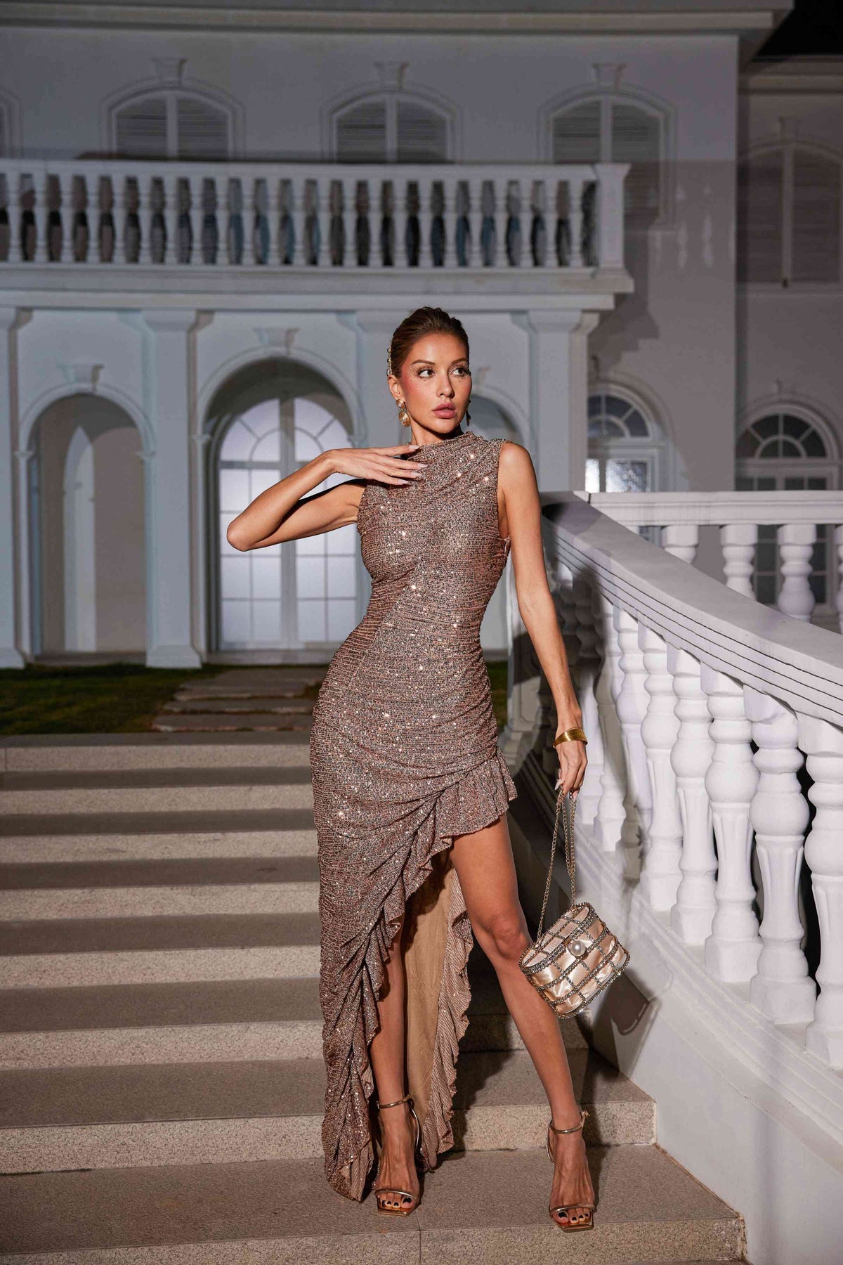 Sleeveless Asymmetric Sequin Dress