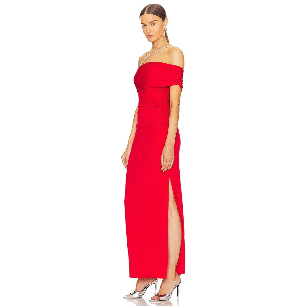 One Shoulder Tight Asymmetric Wrinkle Maxi Bandage Dress