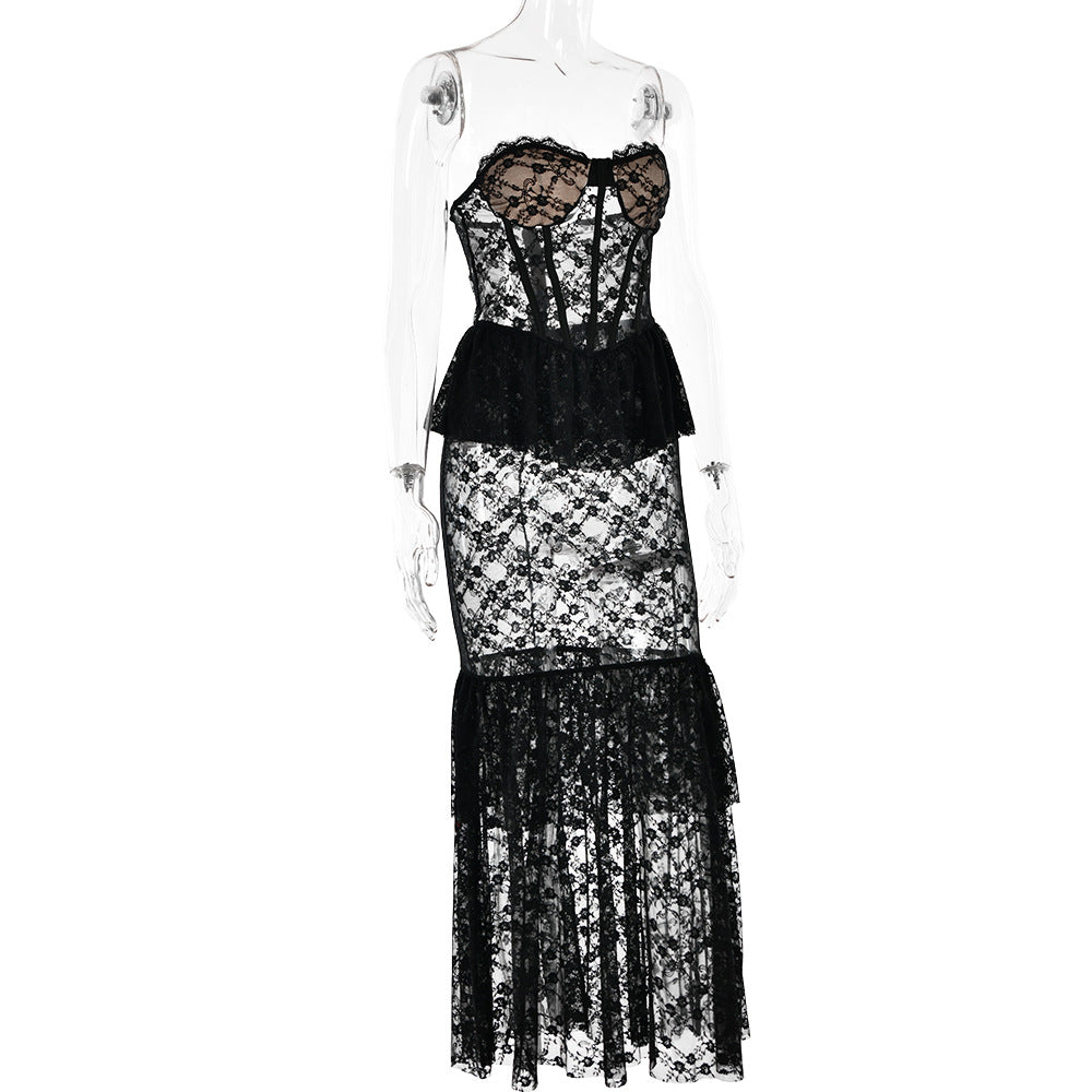 Lace See through Tube Top Fishtail Dress